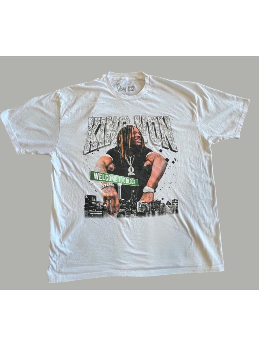 King Von Graphic T-Shirt Welcome To O Block White 2X Cotton